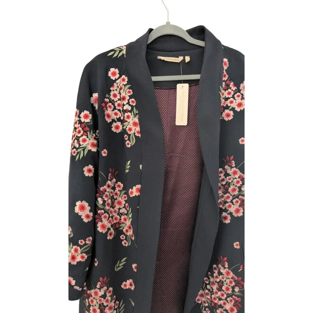 Soft Surroundings XL Floral Appliqué Duster Jacket Navy Pink Red - Picture 3 of 5